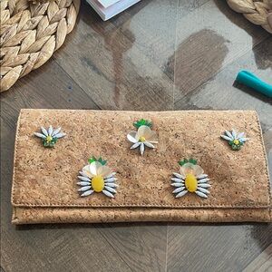 Banana Republic Cork Clutch with Daisy Embellishments